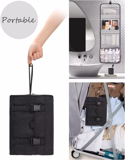 女性用大型トイレタリーバッグ、旅行必需品オーガナイザー、アクセサリー、化粧品、バスアメニティ用の吊り下げ化粧ケース